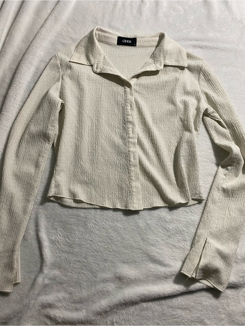 Cider Cream Textured Collared Button-Down Top